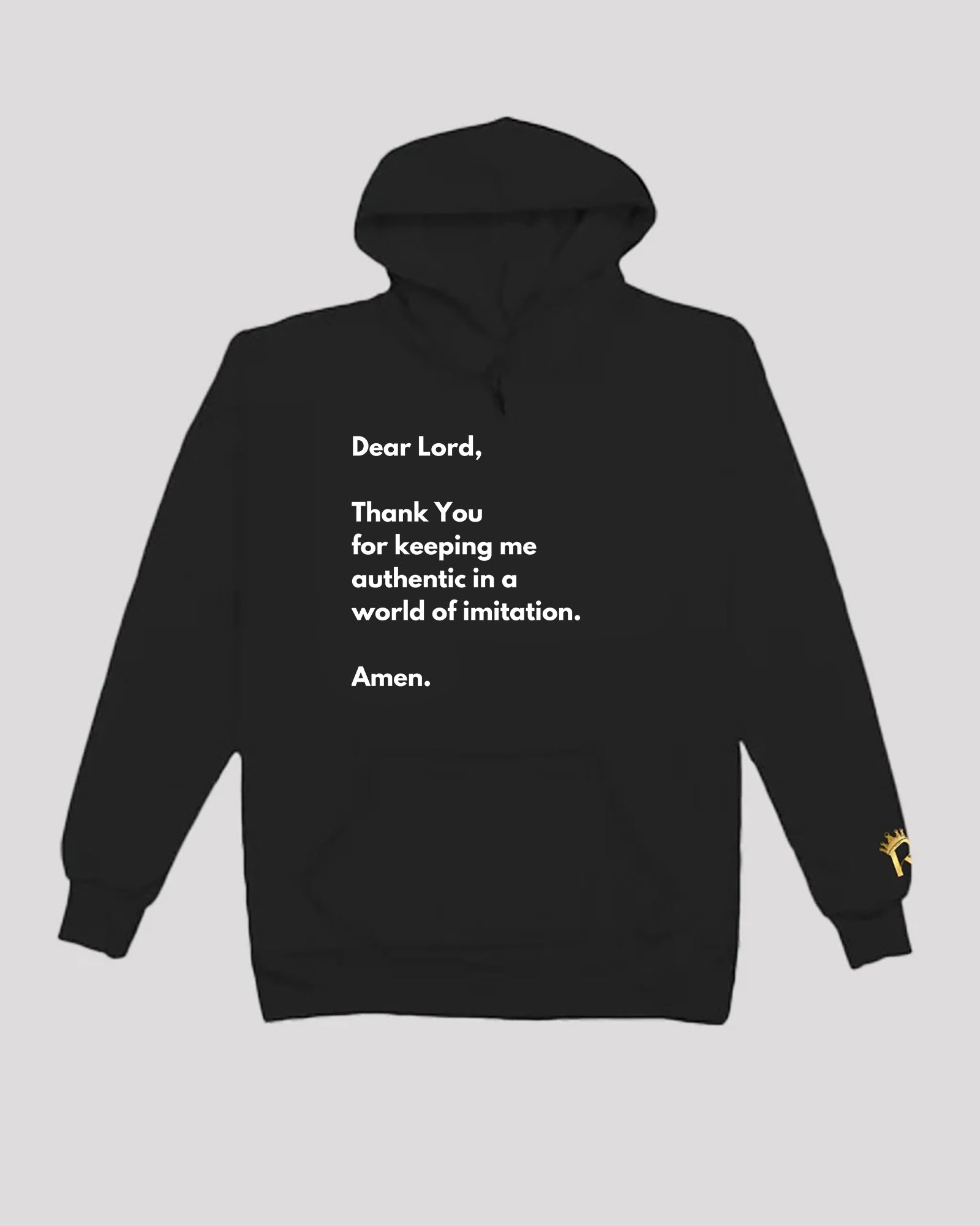 Black 'authenticity prayer' hoodie with golden logo