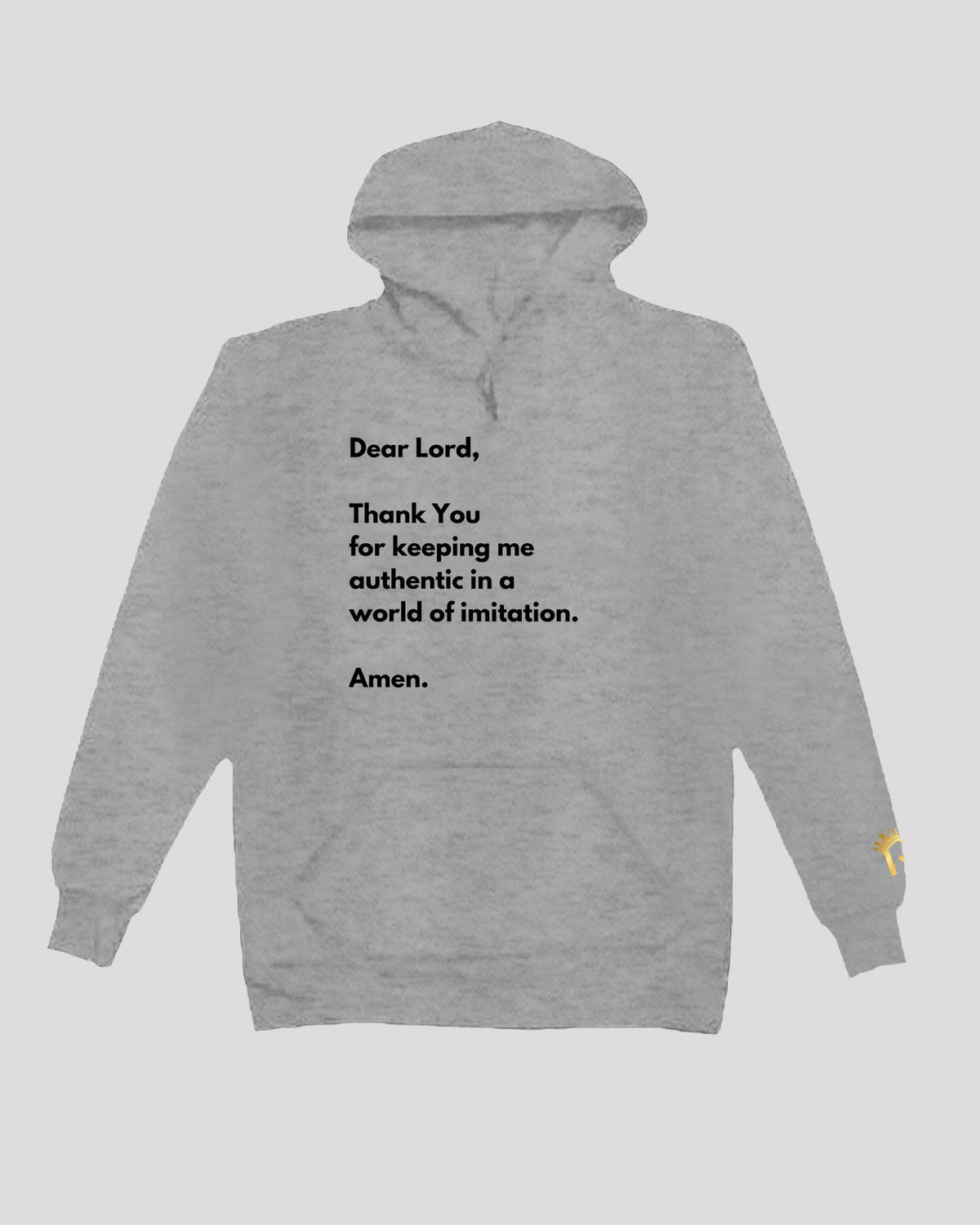 Gray 'authenticity prayer' hoodie