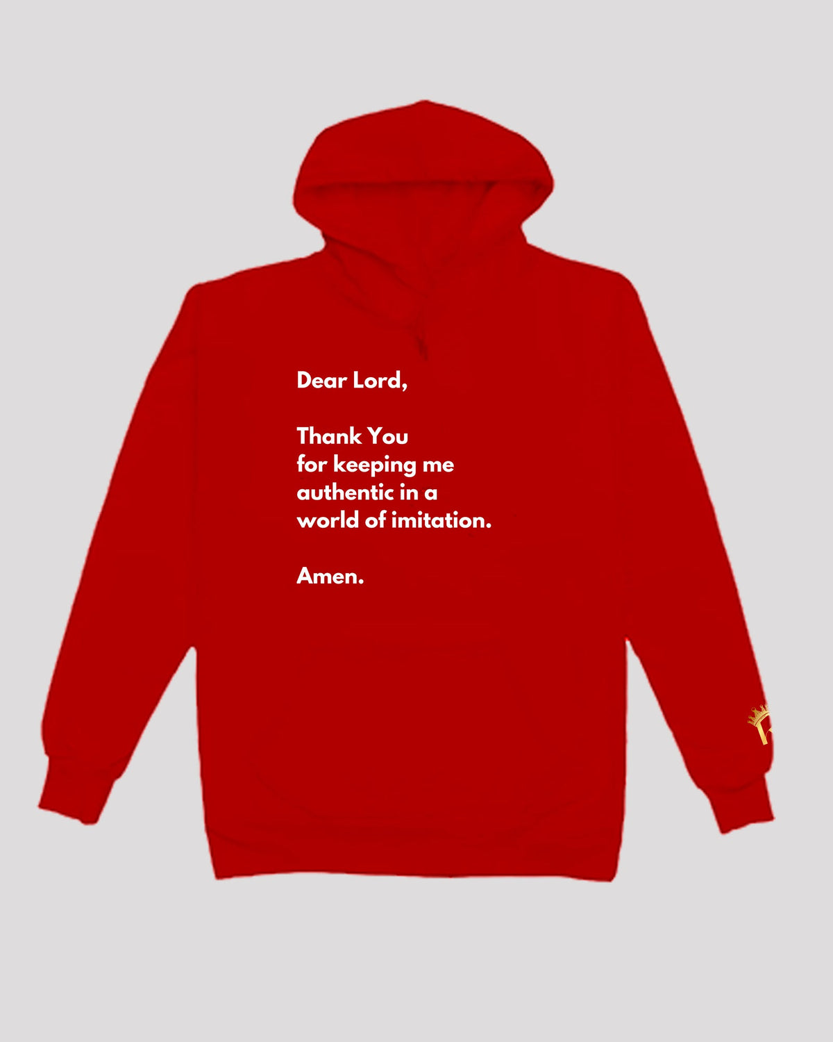 Red 'authenticity prayer' hoodie with cross
