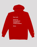 Red 'authenticity prayer' hoodie with cross