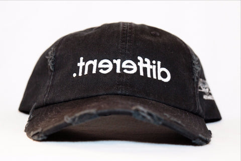 Distressed Black '.tnereffid'(Different) Dad Hat