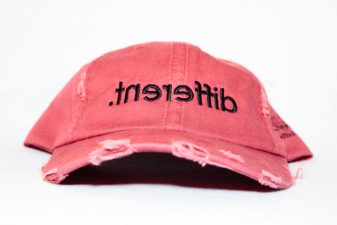 Distressed 'Dashing Red' '.tnereffid' (Different) Dad Hat