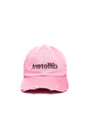 Pink distressed “tnereffid” (different) dad hat